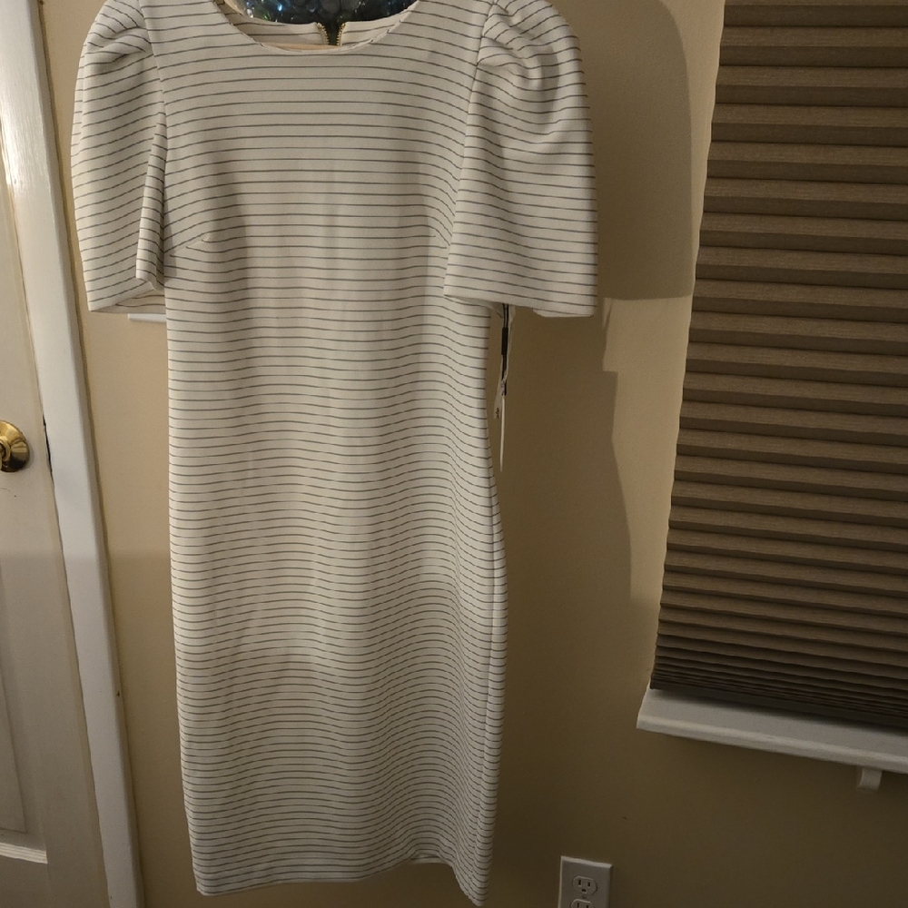 Calvin Klein White and Black Striped Short Sleeve Dress Size 8